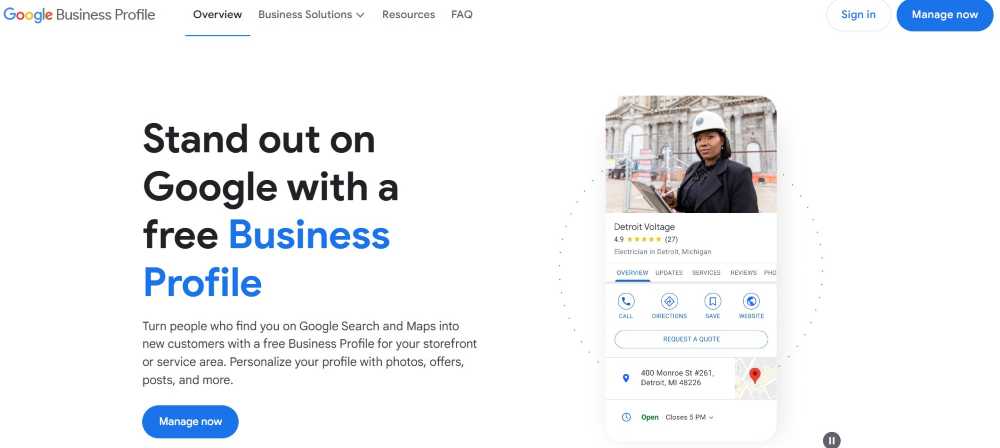 google my business website