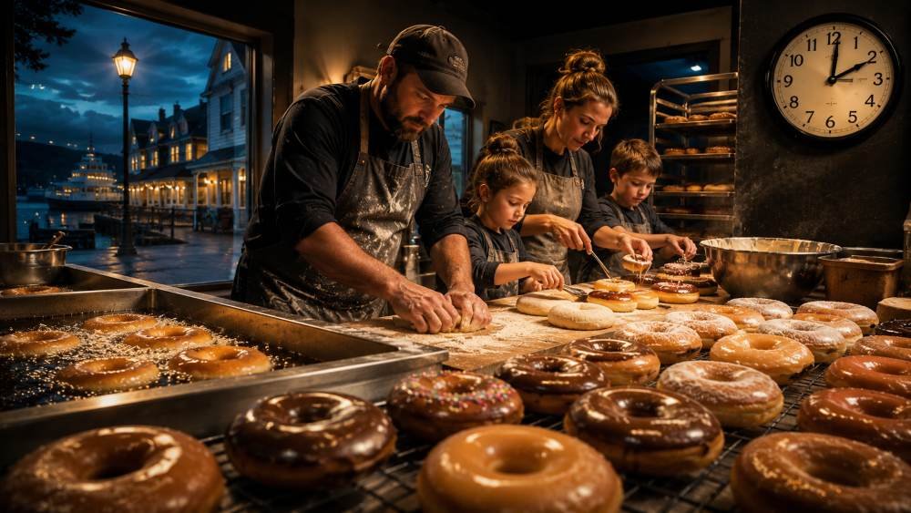 Family bakery warmth at dawn