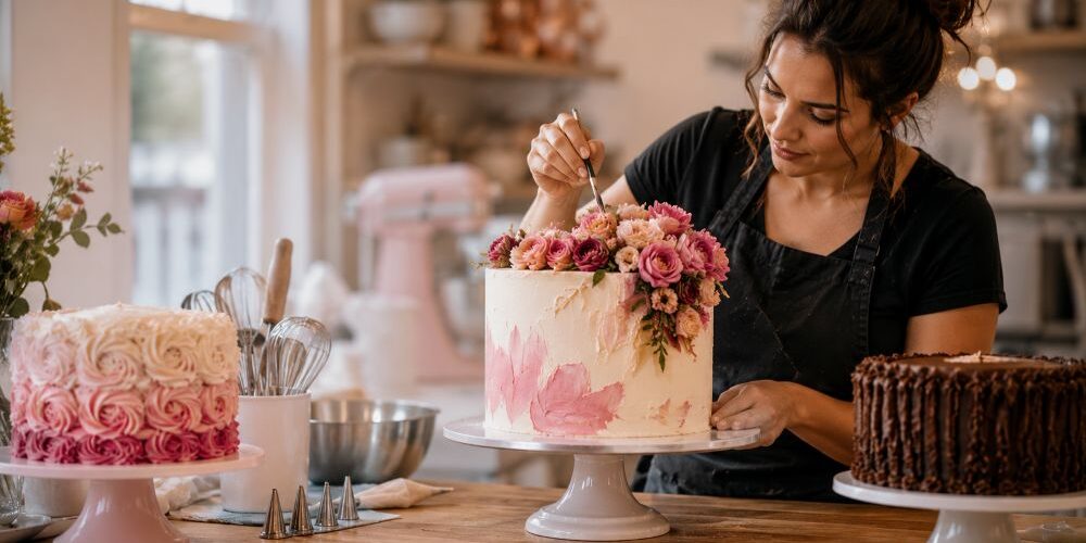 Baking with love in a pastel kitchen